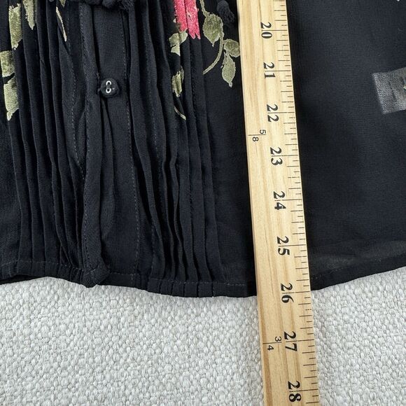 One Fine Day Anthropologie Black Pink Green Floral Semi Sheer Boho Top XS - Picture 12 of 15